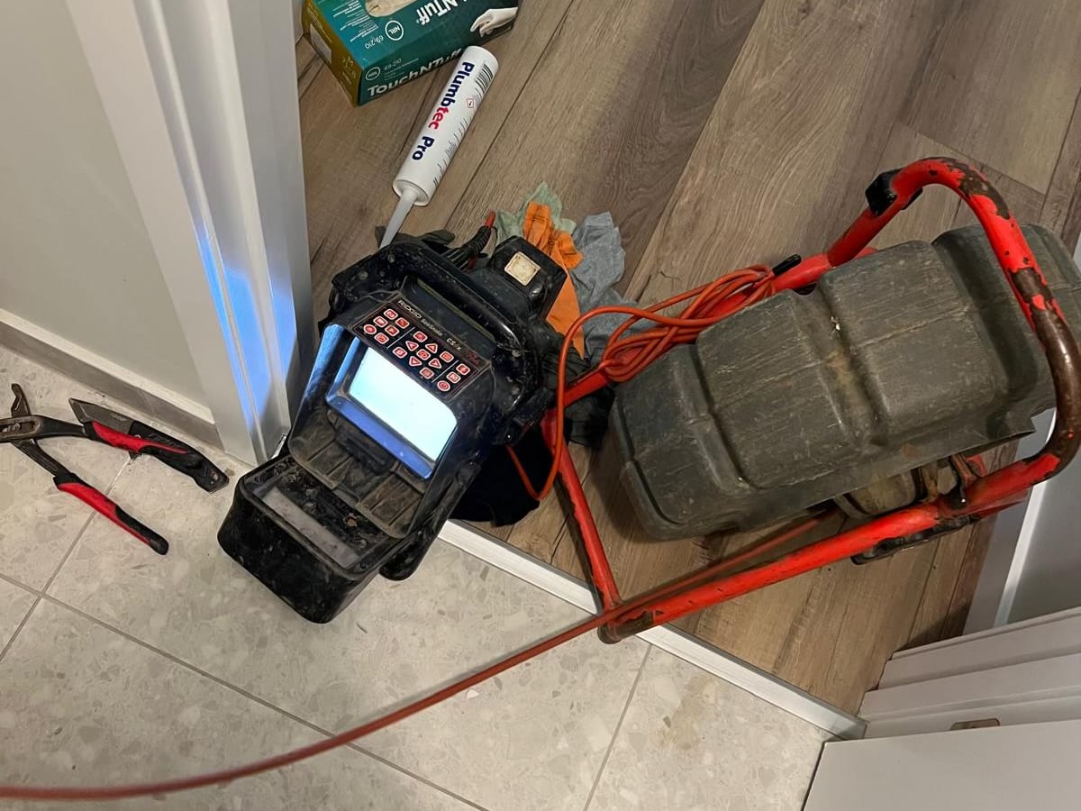 Drain camera and monitor set up for a CCTV inspection