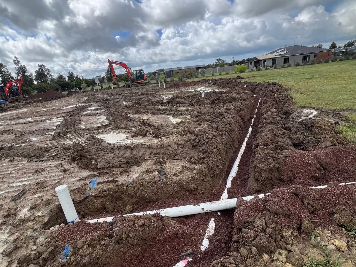 Drainage and sewer pipe installation on a new home site in Geelong by GSA Plumbing Services